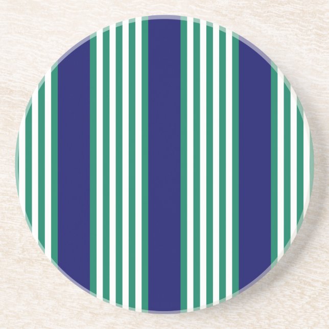 Dessous De Verre En Grès Brayures blanches et vertes motif avec bleu marine (Devant)