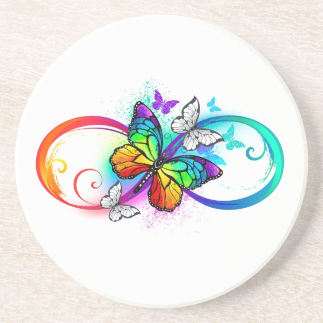Dessous De Verre En Grès Bright infinity with rainbow butterfly (Devant)