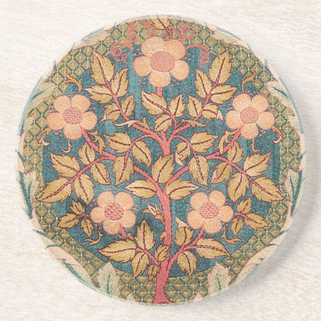 Dessous De Verre En Grès Broderie de germes roses par William Morris (Devant)