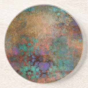 Dessous De Verre En Grès Bronze, Turquoise, violet Abstrait