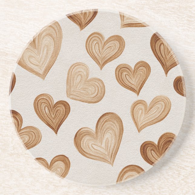 Dessous De Verre En Grès Brown Cream Hearts Stripes (Devant)