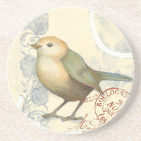 Bruant jaune et vert sur Arrière - plan Vintage