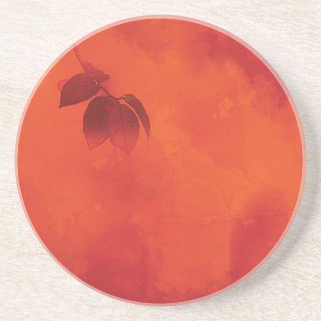 Dessous De Verre En Grès Brûlé Orange Persimmon Feuilles Abtract Automne (Devant)