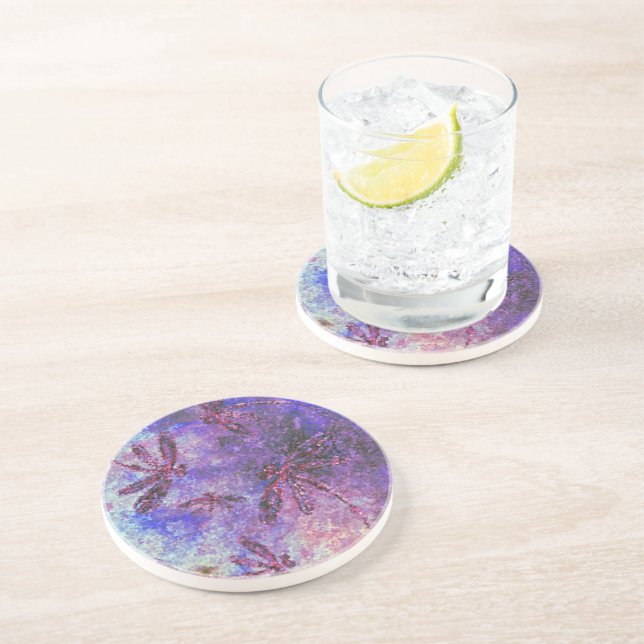 Dessous De Verre En Grès Brume de Libellule Violette (Côté)