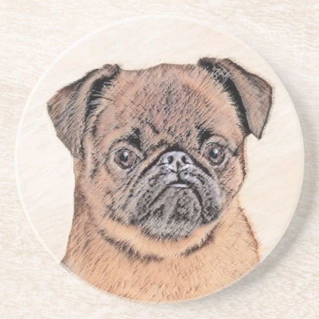 Dessous De Verre En Grès Bruxelles Griffon Smooth Painting Original Chien A (Devant)