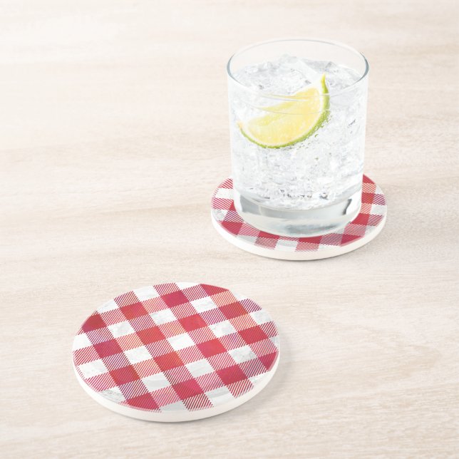 Dessous De Verre En Grès Buffalo plaid rouge et blanc (Côté)