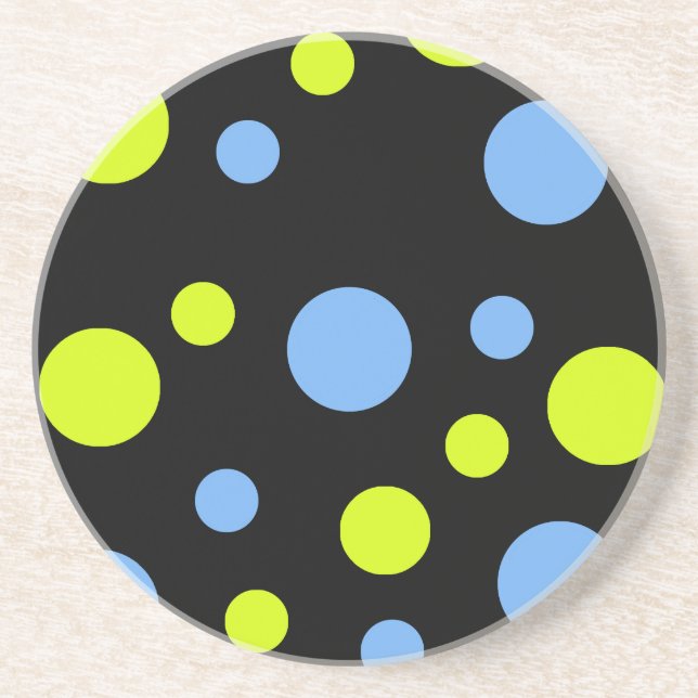 Dessous De Verre En Grès Bulles Jaunes Bleues Funky Heureuses (Devant)
