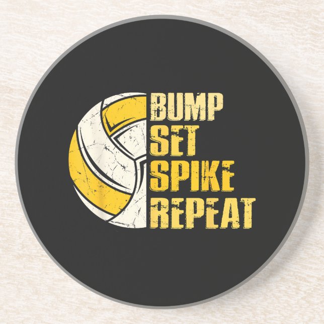 Dessous De Verre En Grès Bump Set Spike Répéter Volleyball Funny (Devant)