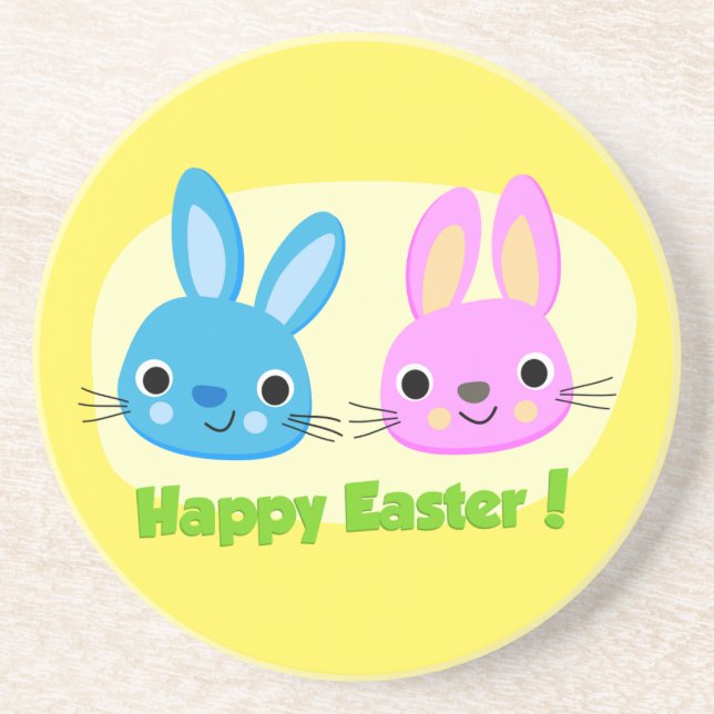 DESSOUS DE VERRE EN GRÈS BUNNIES "HAPPY EASTER" (Devant)