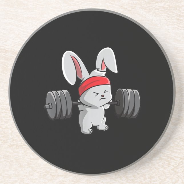 Dessous De Verre En Grès Bunny Gym Rabbit Ness Weighlifting Funny Art (Devant)