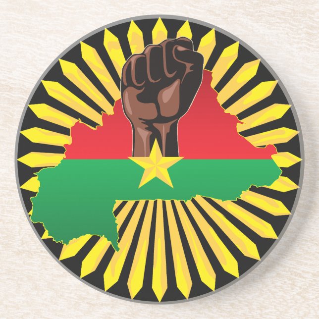 Dessous De Verre En Grès Burkina Faso Carte, drapeau et première révolution (Devant)