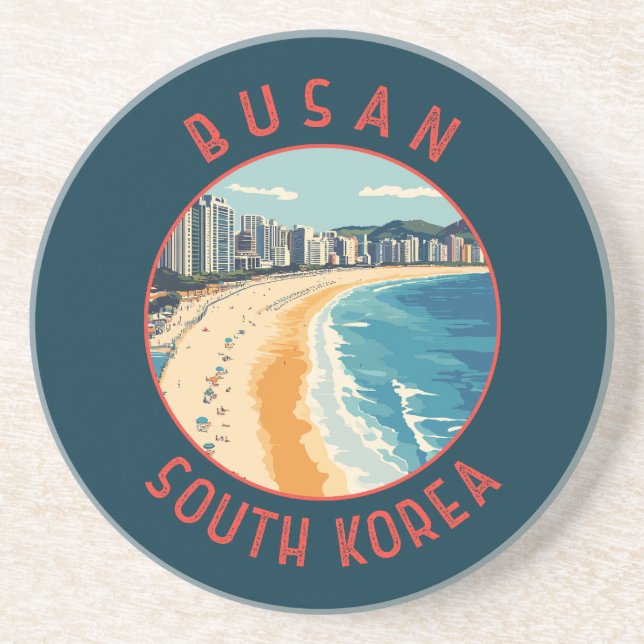 Dessous De Verre En Grès Busan Haeundae Beach Retro Distressed Circle (Devant)