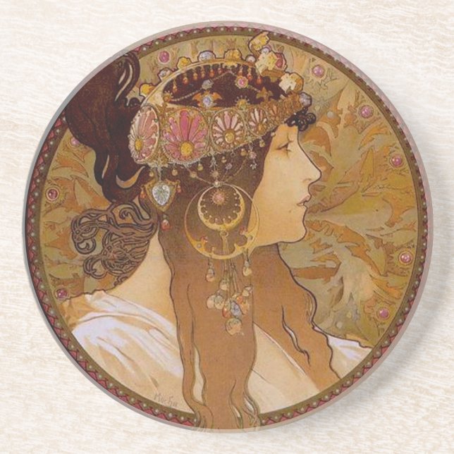 Dessous De Verre En Grès Byzantine Brunette, Mucha (Devant)