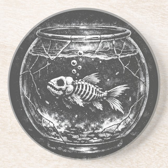 Dessous De Verre En Grès "Ça va super" - Poisson rouge squelettique par Bur (Devant)