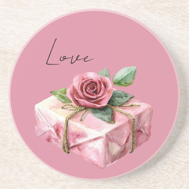 Dessous De Verre En Grès Cadeau d'amour Rose Fleur (Devant)