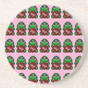 Dessous De Verre En Grès Cadeau de coeur de grenouille mignonne personnalis