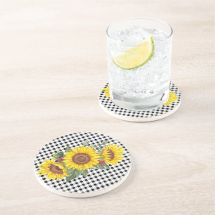 Dessous De Verre En Grès Cadeau de fête pour dames Gingham & Tournesols