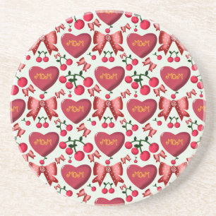 Dessous De Verre En Grès Cadeau de motif de nœud papillon cerise pour la fê