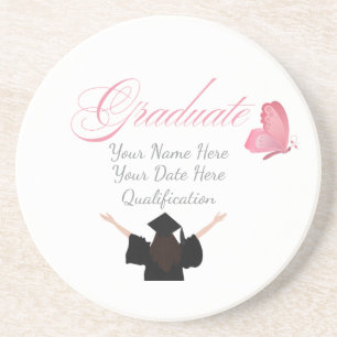 Dessous De Verre En Grès Cadeau de remise de diplôme rose personnalisé, nom