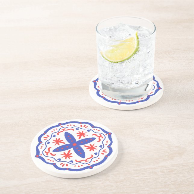 Dessous De Verre En Grès Cadran de la flore folklorique (Côté)