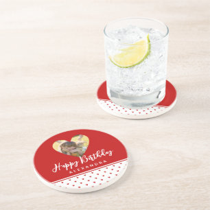 Dessous De Verre En Grès Cadre Moderne Anniversaire Coeur Rouge Photo Perso