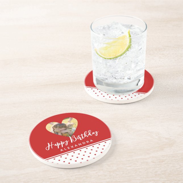 Dessous De Verre En Grès Cadre Moderne de Naissance avec Photo Personnalisé (Côté)