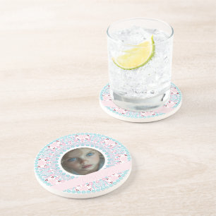 Dessous De Verre En Grès Cadre personnalisé Pastel rose et bleu Mandala