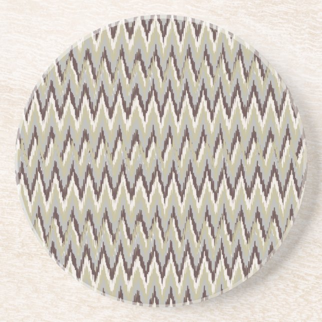 Dessous De Verre En Grès Café et Sage iKat ZigZag Motif (Devant)