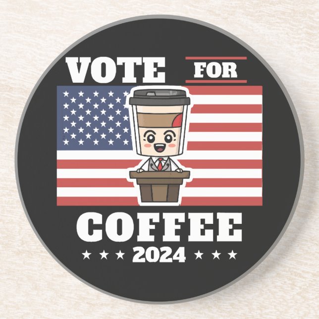 Dessous De Verre En Grès Café pour président, votez pour café (Devant)