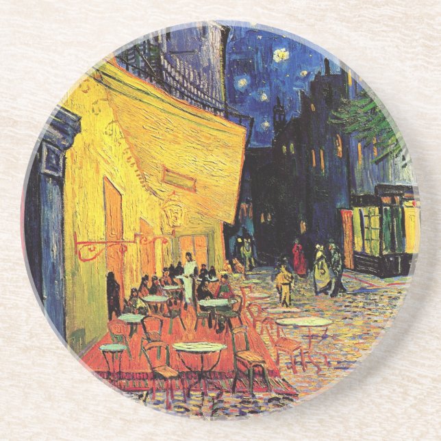 Dessous De Verre En Grès Café Terrasse à la nuit par Vincent van Gogh (Devant)