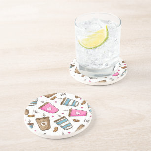 Dessous De Verre En Grès Cafés, Haricots, Coeurs, Amateur De Café