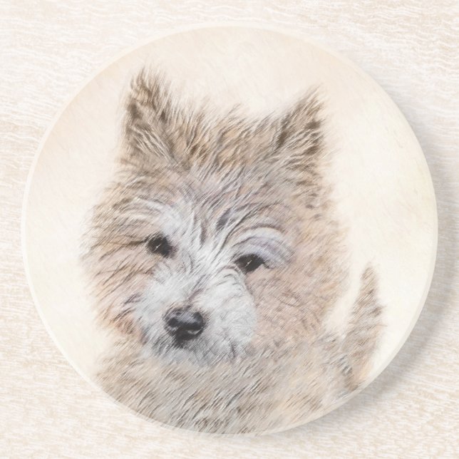 Dessous De Verre En Grès Cairn Terrier Peinture Chiot - Art Chien original (Devant)