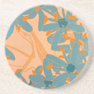 Dessous De Verre En Grès Calcaire contemporain motif feuille pêche