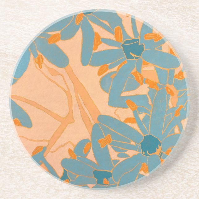 Dessous De Verre En Grès Calcaire contemporain motif feuille pêche (Devant)