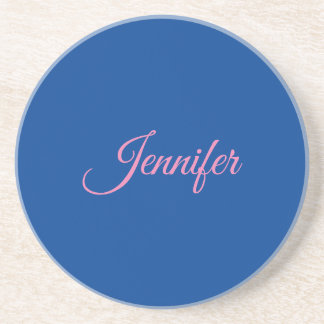 Dessous De Verre En Grès Calligraphie Elegant rose Bleu Nom personnalisé
