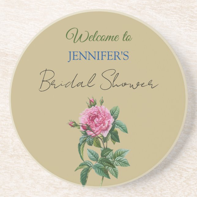 Dessous De Verre En Grès Calligraphie Élégante Fleurs Bienvenue Shower de M (Devant)