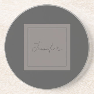 Dessous De Verre En Grès Calligraphie Élégante Plaque Simple Nom Gris