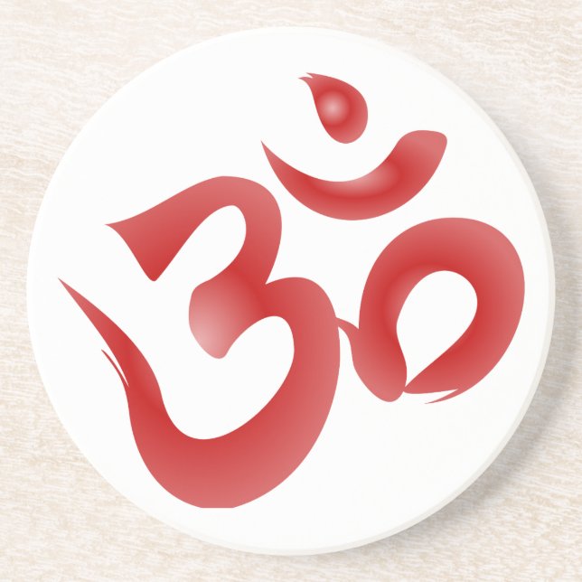 Dessous De Verre En Grès Calligraphie indoue rouge de l'OM Aum Devanagari (Devant)