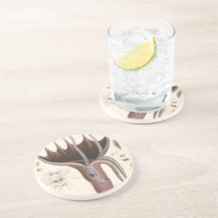 Dessous De Verre En Grès Calmar parapluie, Animaux marins vintage