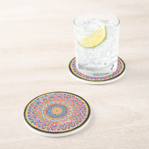 Dessous De Verre En Grès Calme Belle couleur colorée Mandala floral