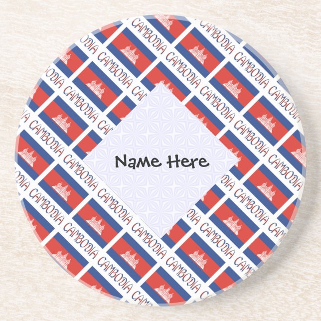 Dessous De Verre En Grès Cambodia and Cambodian Flag Tiled Personalized  (Devant)