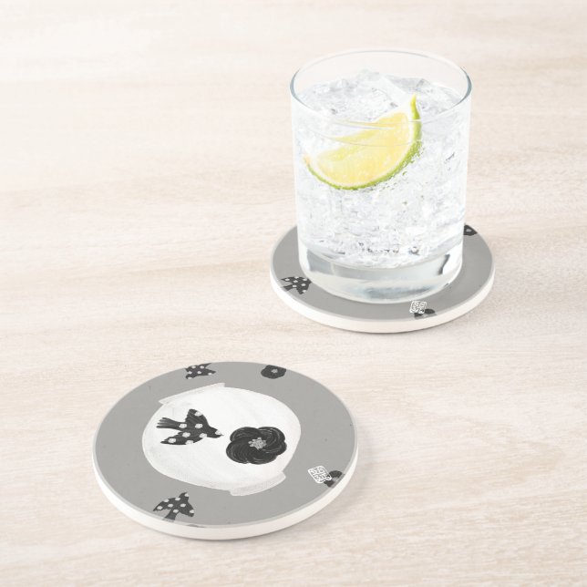 Dessous De Verre En Grès camélia objet_22 en grès,bird et poterie (Côté)