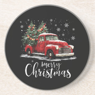 Dessous De Verre En Grès Camion Rouge Vintage Santa Noël Joyeux Noël Drôle