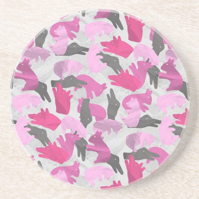 Dessous De Verre En Grès Camouflage animal Silhouette rose (Devant)