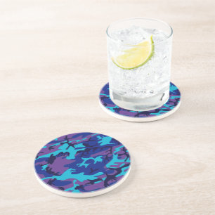 Dessous De Verre En Grès Camouflage bleu foncé et Motif violet