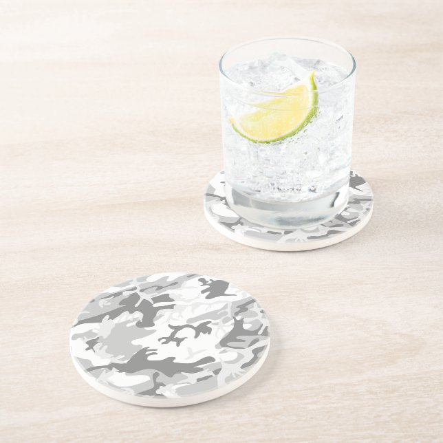 Dessous De Verre En Grès Camouflage gris neige d'hiver, Militaire, Armée (Côté)