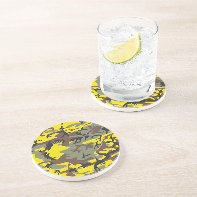 Dessous De Verre En Grès Camouflage jaune et marron, Militaire, Armée (Côté)