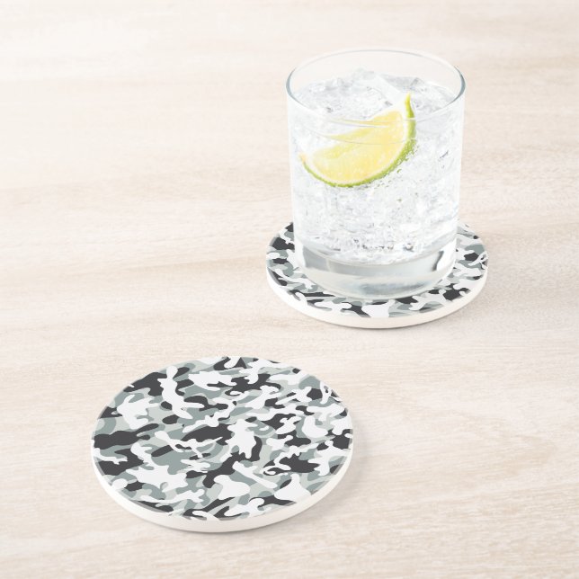 Dessous De Verre En Grès Camouflage Poussière de Neige  (Côté)