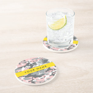 Dessous De Verre En Grès Camouflage rose et gris Votre nom Personnalisez