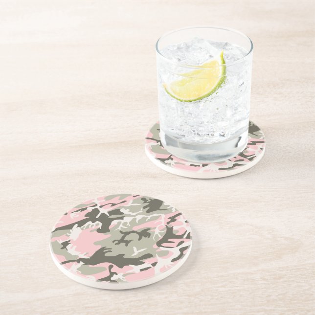 Dessous De Verre En Grès Camouflage rose et vert, Militaire, Armée (Côté)